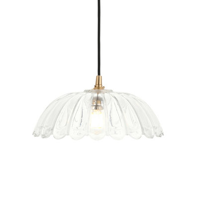 Luminosa Lighting Luminosa Eltham Clear Glass Pendant Light With Brushed Aged Brass With Black Braided Cable Carnation B22 from B&Q