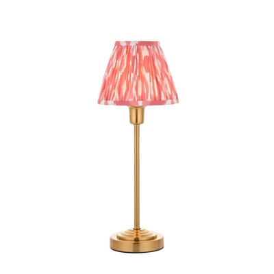 Luminosa Lighting Luminosa Rise Vintage Brass Finish Table Lamp With Coral Pink Fabric Ikat Shade 16Cm E14 from B&Q