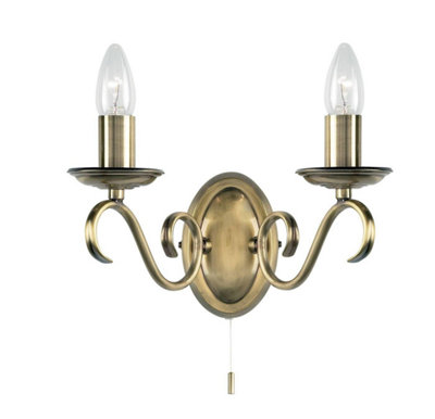 Luminosa Lighting Luminosa Bernice 2 Light Indoor Candle Wall Light Antique BrassE14 from B&Q