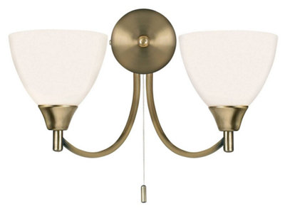 Luminosa Lighting Luminosa Alton 2 Light Indoor Wall Light Antique Brass With Opal GlassE14 from B&Q