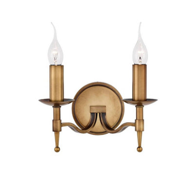 Luminosa Lighting Luminosa Stanford 2 Light Indoor Twin Candle Wall Light Antique BrassE14