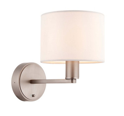 Anson Lighting Donovan Nickel Plate And Vintage White Faux Silk Shade 1 Light Wall Light from B&Q