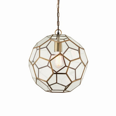 B&Q -  Luminosa Miele 1 Light Spherical Ceiling Pendant Antique BrassGlassE27