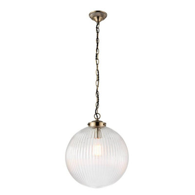 Luminosa Ing Luminosa Brydon 1 Globe Ceiling Pendant Antique Brass, Clear Glass, E27 Light