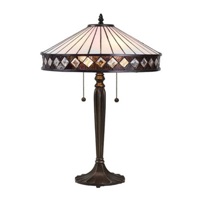 Luminosa Lighting Luminosa Fargo 2 Light Medium Table Lamp Dark BronzeTiffany GlassE27 from B&Q