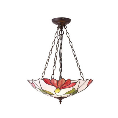 Luminosa Lighting Luminosa Botanica 3 Light Inverted Ceiling Pendant Dark BronzeTiffany GlassE27 from B&Q