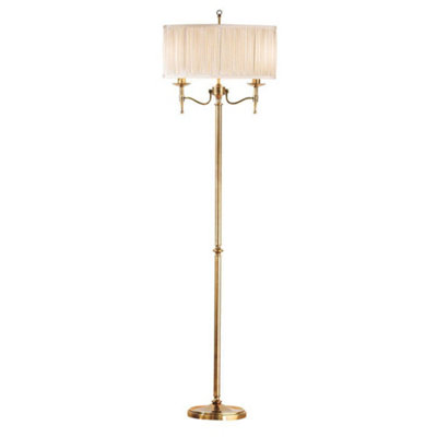 Luminosa Lighting Luminosa Stanford 2 Light Floor Lamp Antique Brass With Beige ShadeE14 from B&Q