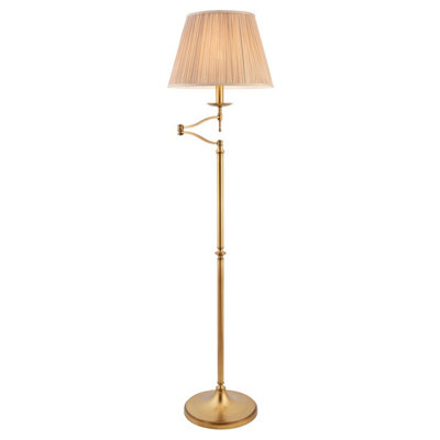 B&Q -  Luminosa Stanford 1 Light Swing Arm Floor Lamp Antique Brass With Beige ShadeE27