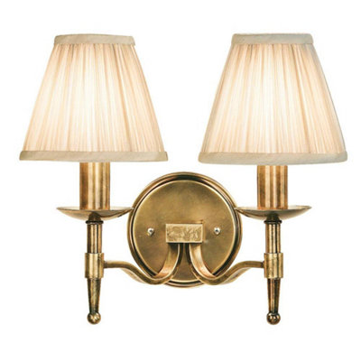 Luminosa Lighting Luminosa Stanford 2 Light Indoor Twin Candle Wall Light Antique Brass With Beige ShadesE14 from B&Q