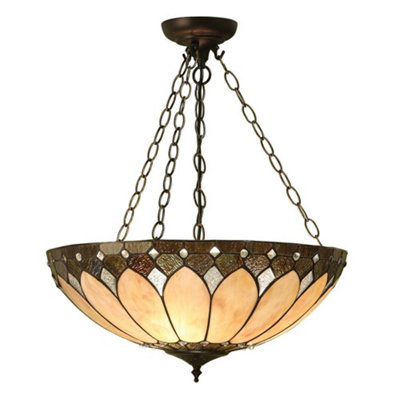 Luminosa Lighting Luminosa Brooklyn 3 Light Large Inverted Ceiling Pendant Dark BronzeTiffany GlassE27 from B&Q