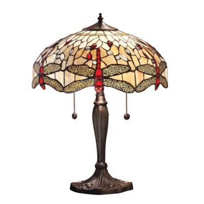Luminosa Lighting Luminosa Dragonfly 2 Light Medium Table Lamp Dark BronzeBeigeTiffany Style GlassE27 from B&Q