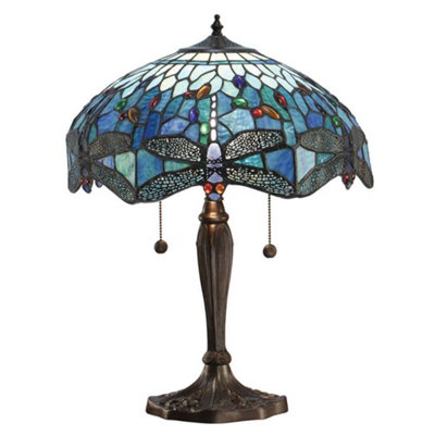 Luminosa Lighting Luminosa Dragonfly 2 Light Medium Table Lamp Dark BronzeBlueTiffany Style GlassE27 from B&Q