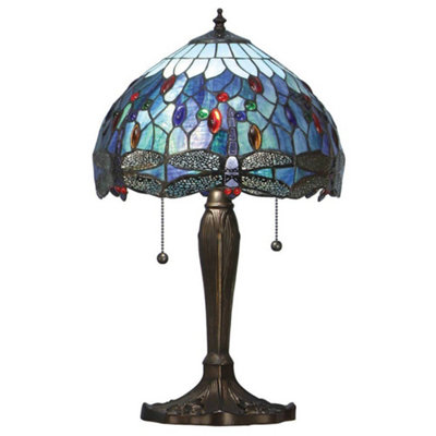 Luminosa Lighting Luminosa Dragonfly 2 Light Small Table Lamp Dark BronzeBlueTiffany Style GlassE27 from B&Q