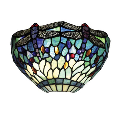 Luminosa Lighting Luminosa Dragonfly Tiffany 1 Light Wall Uplighter Dark BronzeBlueE14 from B&Q