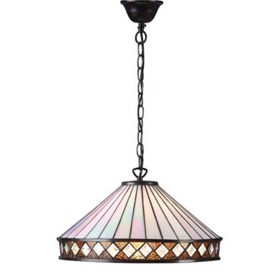 Luminosa Lighting Luminosa Fargo 1 Light Large Ceiling Pendant Dark BronzeTiffany GlassE27 from B&Q