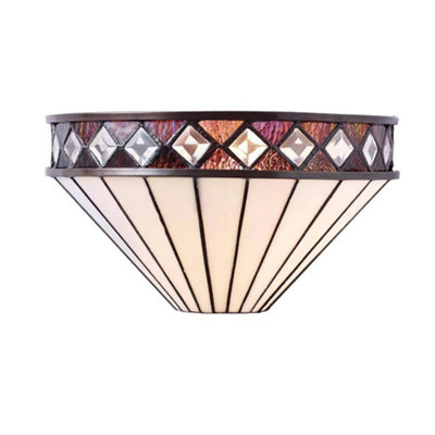 Luminosa Lighting Luminosa Fargo 1 Light Indoor Wall Uplighter Dark Bronze With Tiffany GlassE27 from B&Q