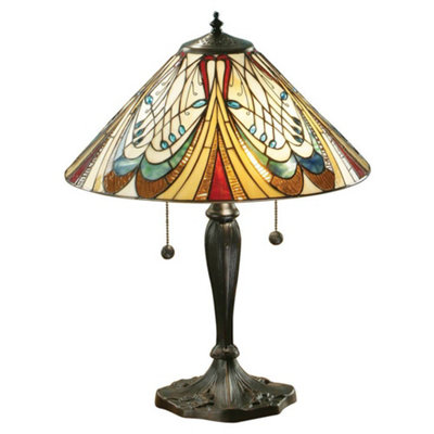 Luminosa Lighting Luminosa Hector 2 Light Medium Table Lamp Dark BronzeTiffany GlassE27 from B&Q