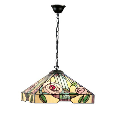 Luminosa Lighting Luminosa Willow 3 Light Large Ceiling Pendant Dark BronzeTiffany Style GlassE27 from B&Q