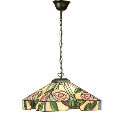 Luminosa Lighting Luminosa Willow 1 Light Medium Ceiling Pendant Dark BronzeTiffany Style GlassE27 from B&Q