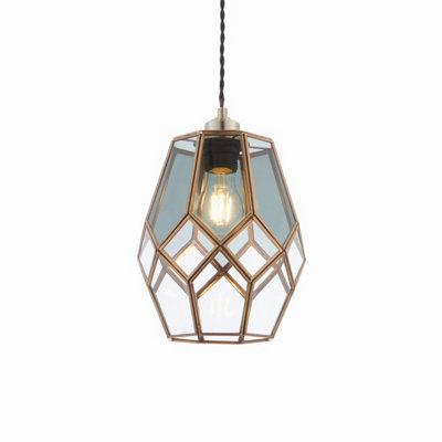 Endon Ripley 1 Light Pendant Antique Solid Brass With, Smoked Glass Detail, E27 - Smoked Glass Detail - Image 6