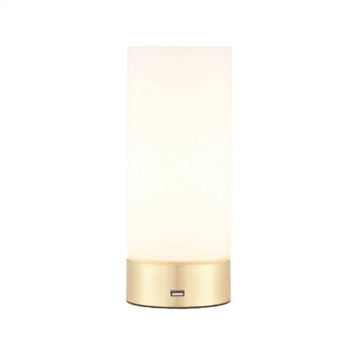 Luminosa Lighting Luminosa Dara 1 Light Table Lamp Brushed BrassMatt Opal Duplex GlassE14 from B&Q
