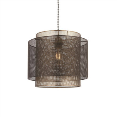 Luminosa Lighting Luminosa Plexus 1 Light Cylindrical Pendant Matt Black PaintAntique Brass Mesh E27 from B&Q