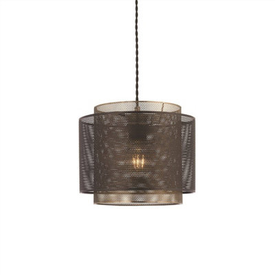 Luminosa Ing Luminosa Plexus 1 Cylindrical Pendant Matt Paint, Antique Brass Mesh E27 Light/Black