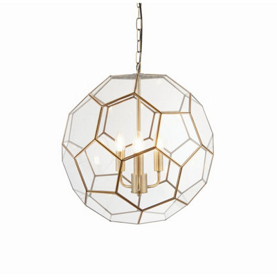 B&Q -  Luminosa Miele 3 Light Spherical Pendant Antique BrassGlassE14