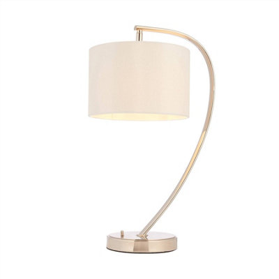Anson Lighting Javon Bright Nickel With Vintage White Faux Silk Shade 1 Light Table Light from B&Q