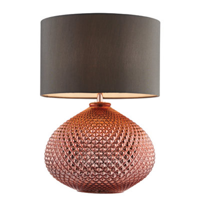 Anson Lighting Marlo Copper Plated Glass With Grey Faux Silk Shade 1 Light Table Light from B&Q
