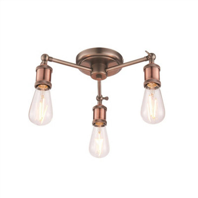 Anson Ing Haven Aged Pewter And Aged Copper Industrial 3 Semi Flush Ceiling Light