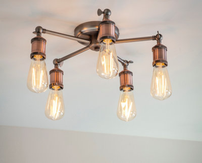 Anson Lighting Haven Aged Pewter And Aged Copper Industrial 5 Light Semi Flush Ceiling Light from B&Q