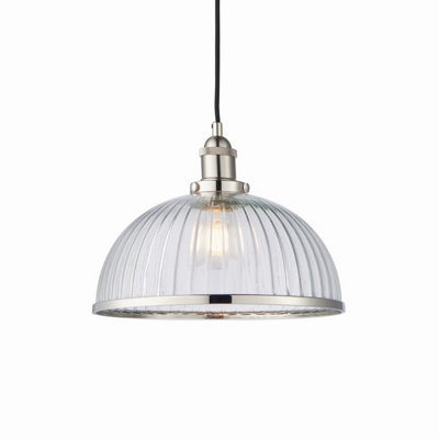 Hansen Pendant Ceiling Lamp Lighting Fixture 1Lt Indoor Glass Shade Nickel Trim - Image 6