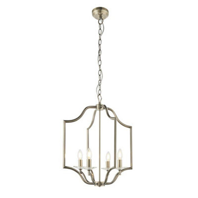 Luminosa Lighting Luminosa Lainey 4 Light Ceiling Pendant Antique Brass Plate & Clear Crystal GlassE14 from B&Q