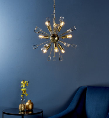 Anson Lighting Meldon Satin Brass With Clear K5 Crystal Glass Decorative 9 Light Ceiling Pendant from B&Q