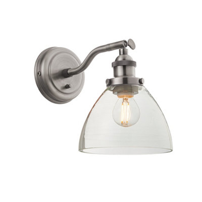 Luminosa Lighting Luminosa Hansen Dome Wall Lamp Brushed Silver PaintClear Glass from B&Q