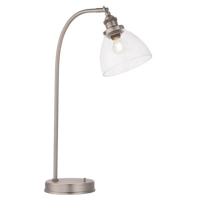 B&Q -  Luminosa Hansen Task Table Lamp Brushed Silver PaintClear Glass