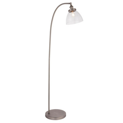 B&Q -  Luminosa Hansen Task Floor Lamp Brushed Silver PaintClear Glass