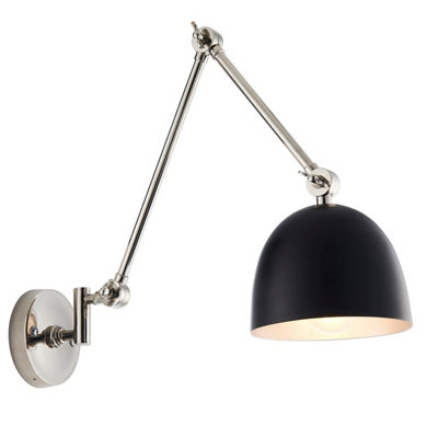 Luminosa Lighting Luminosa Lehal Dome Adjustable Arm Wall Lamp Polished Nickel PlateMatt Black from B&Q