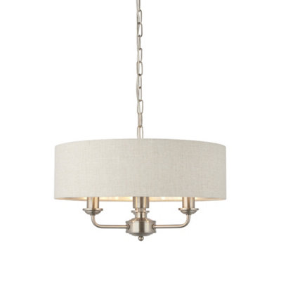 Luminosa Lighting Luminosa Highclere Single Shade Pendant Light Brushed Chrome PlateNatural Linen from B&Q