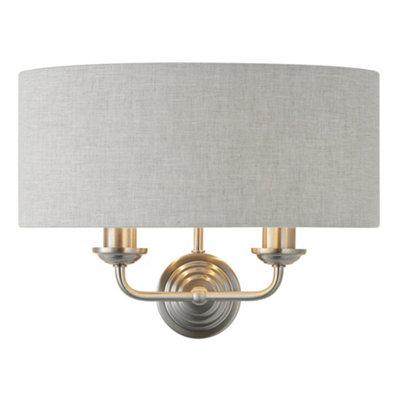 Luminosa Lighting Luminosa Highclere Shade Wall Lamp Brushed Chrome PlateNatural Linen from B&Q
