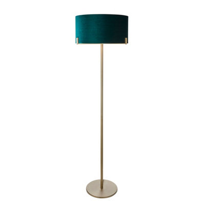 B&Q -  Luminosa Hayfield Floor Lamp Matt Antique Brass PlateGreen Velvet Shade
