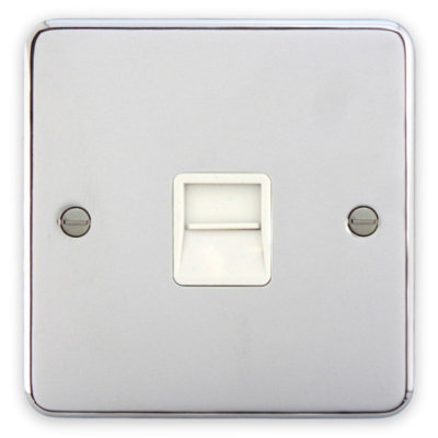 B&Q -  1960Chw Telephone Socket 1 Gang Master Polished Chrome / White Insert