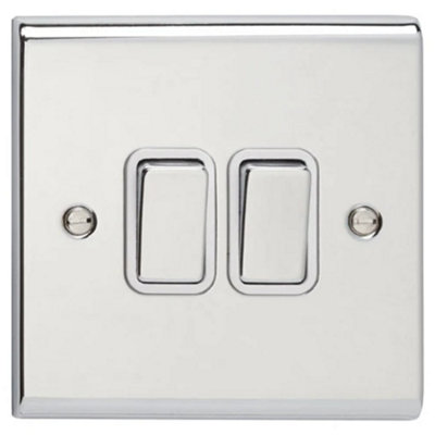 Deta Sd1204Chw Slimline Décor Light Switch 10 Amp 2 Gang 2 Way (Polished Chrome / White Insert) from B&Q