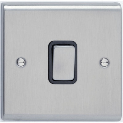 Deta Sd1246Scb Light Switch 10 Amp 1 Gang Intermediate (Satin Chrome / Black Insert) from B&Q