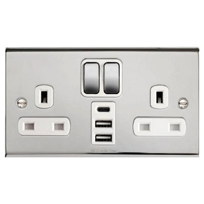 Deta Sd1288chw Slimline Twin 13 Amp Double Pole Switch Socket C/W 2 X Usb & 1 X Usb-C (Polished Chrome/White Insert) 5016211438377 - Image 7