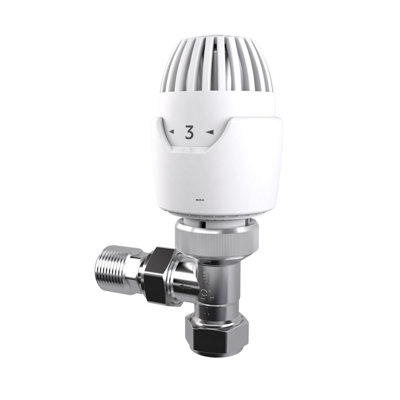 B&Q -  Rt212 White Chrome Effect Angled Radiator Valve & Lockshield (Dia)15mm