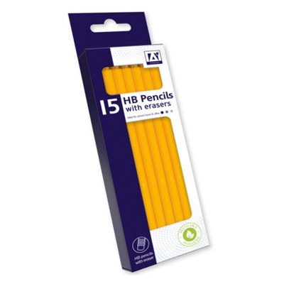 Anker Hb Pencils With ErasersPack Of 15Standard Writing & Drawing PencilsPremium Pencil For SchoolOffice & Sketching from B&Q