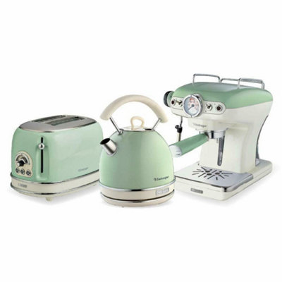 Ariete Arpk17 Vintage Retro Dome KettleToaster & Espresso Coffee Machine SetGreen from B&Q