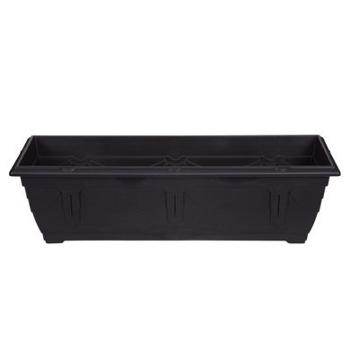 60Cm Window Box Planter Plastic Venetian Flower Plant Pot Black Garden Trough
